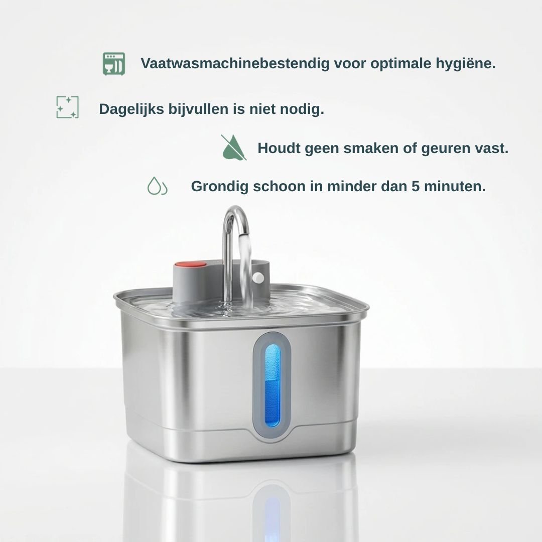 AquaFlow drinkfontein fluisterstil — minder dan 20 dB, ook 's nachts