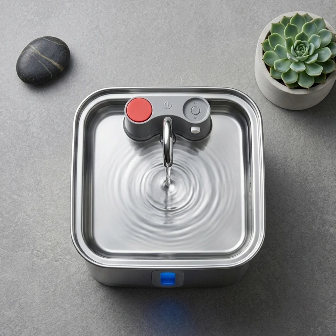 AquaFlow drinkfontein draadloos — werkt op adapter én batterijen