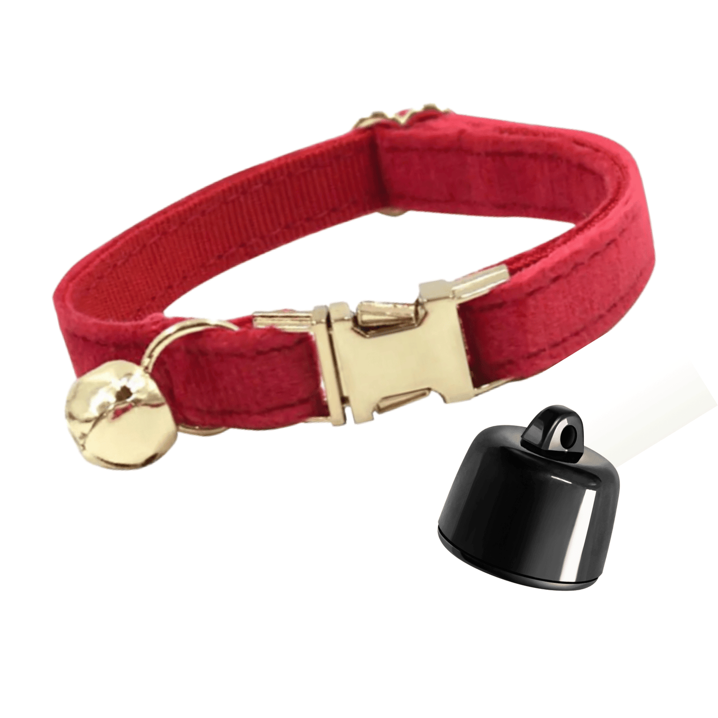 Bluetooth tracker hond kat — tracker bevestigd aan rode halsband