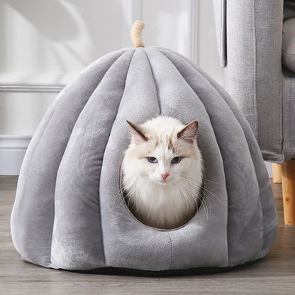 Overdekte kattenmand pompoen — zachte velours kattenmand voor kat of kleine hond