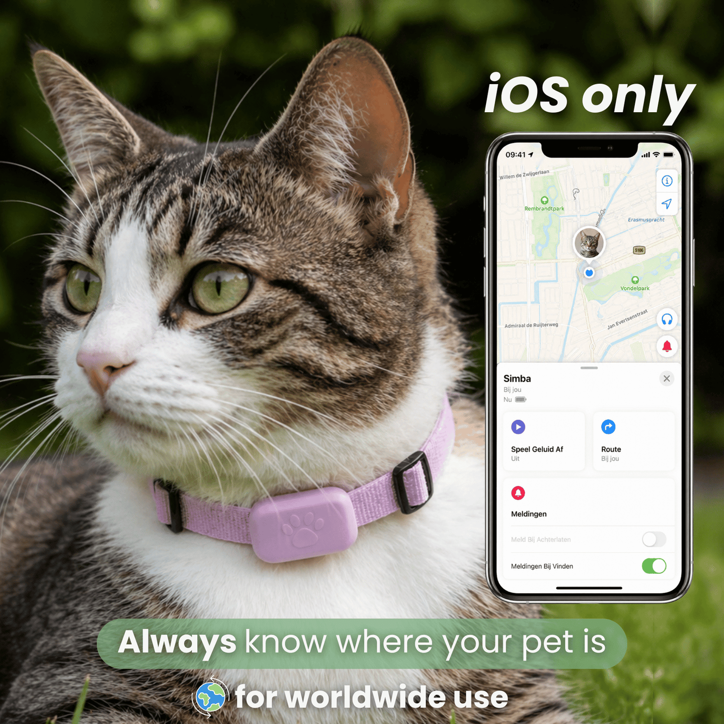 PetTrack GPS-tracker — geluidssignaal 90dB lokaliseren binnen 20 meter