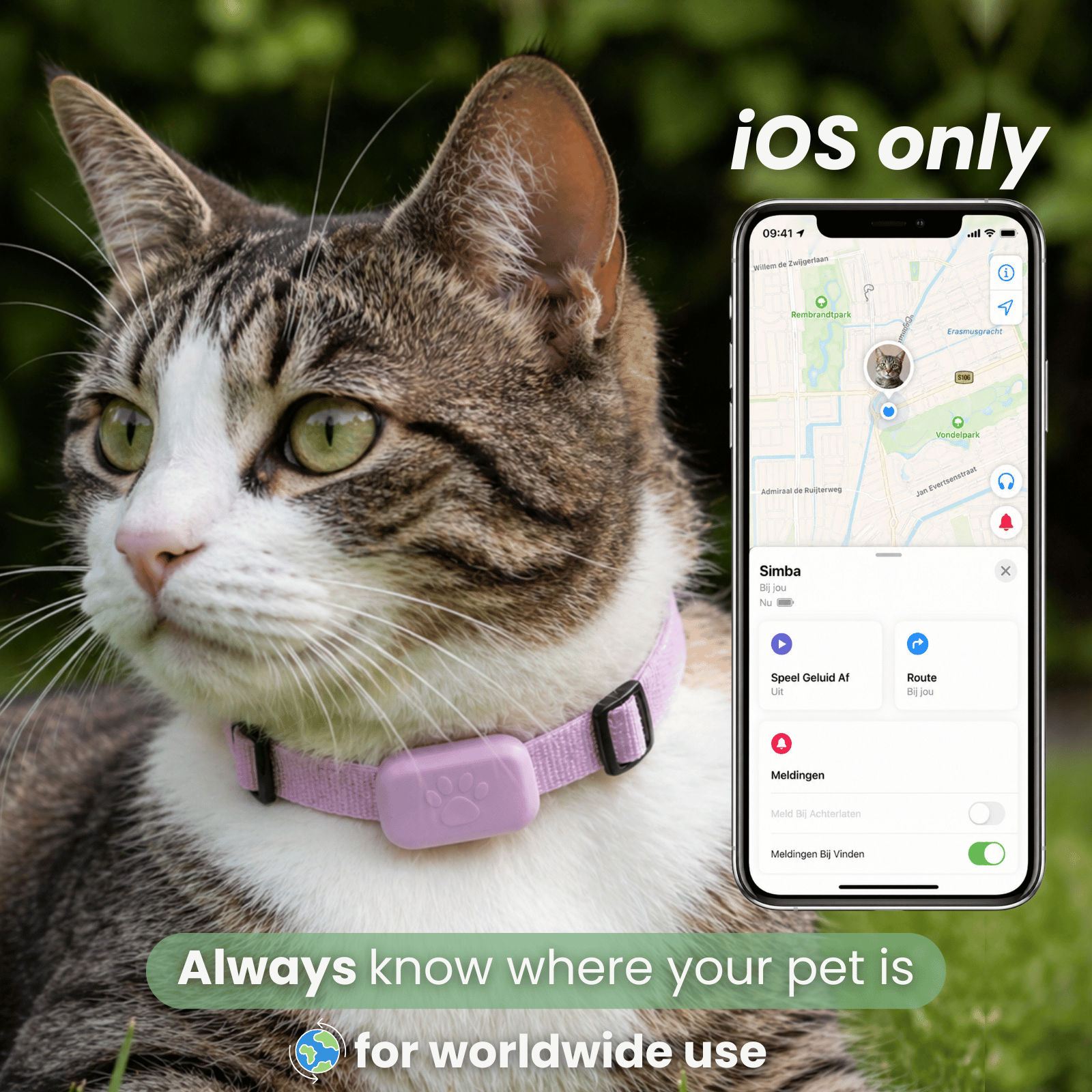 PetTrack GPS-tracker — geluidssignaal 90dB lokaliseren binnen 20 meter