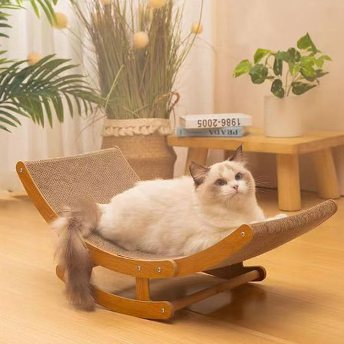 Kattenbed van hout met vervangbaar krabkarton — schommelende krab- en rustplek