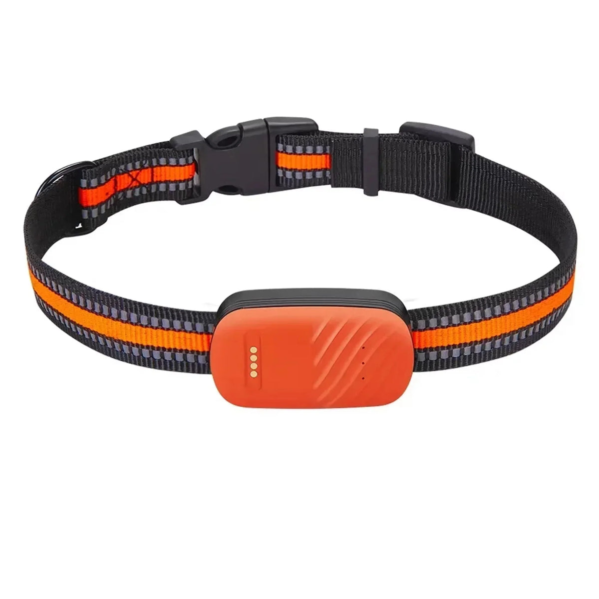 4G GPS-tracker voor hond en kat in oranje, bevestigd aan de halsband