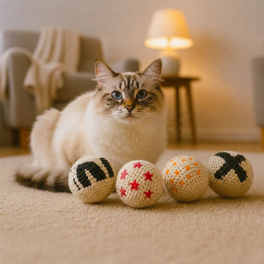 JuteBall kattenballetjes — 4 juten speelballen voor katten