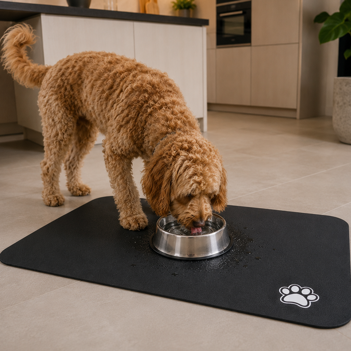 Absorberende voerbakmat hond en kat — tegen morsen van water en voer