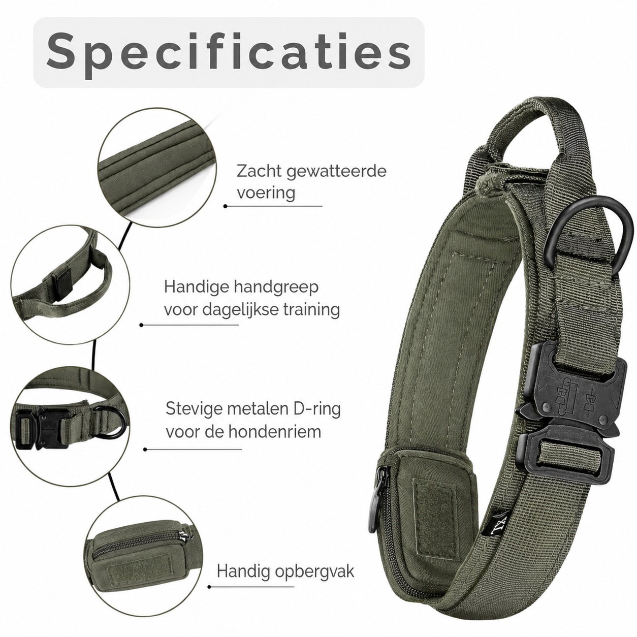 Tactische hondenhalsband met riem — nylon set met schokdemper voor hond