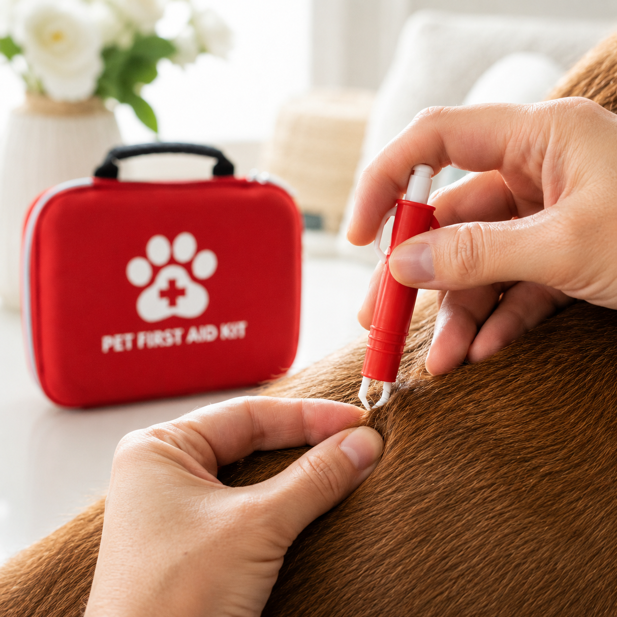 Teek verwijderen bij een hond met de tekentang uit de EHBO-kit