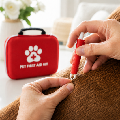 Teek verwijderen bij een hond met de tekentang uit de EHBO-kit