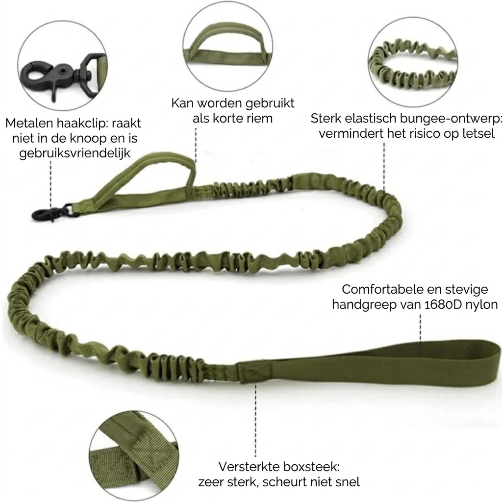 Tactische hondenhalsband met riem — nylon set met schokdemper voor hond