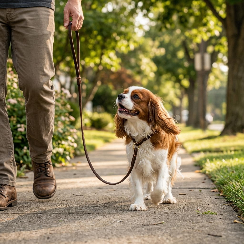 Leren slipriem hond — lijn en halsband in één