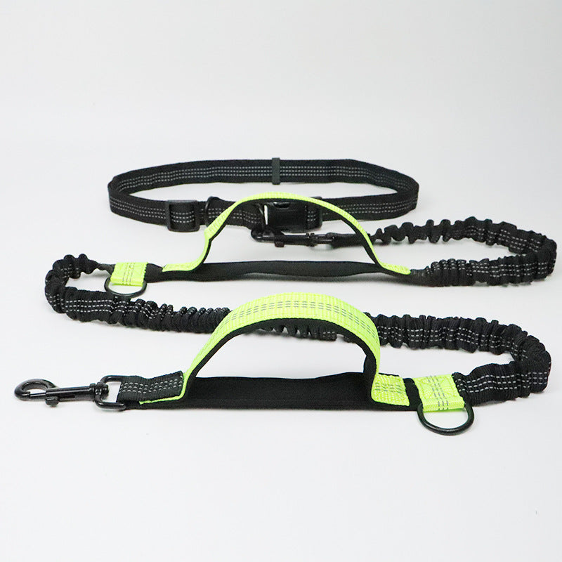 Multifunctionele hondenriem in fluogroen met heupband, bungee-handgrepen en D-ringen