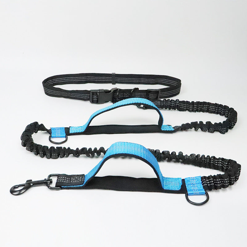 Multifunctionele hondenriem in blauw met heupband, bungee-handgrepen en D-ringen