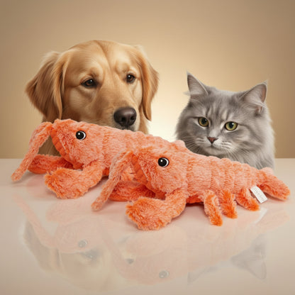 PlayLob wiebelend hondenspeelgoed twee oranje speelkreeften voor golden retriever en grijze kat — set van 2