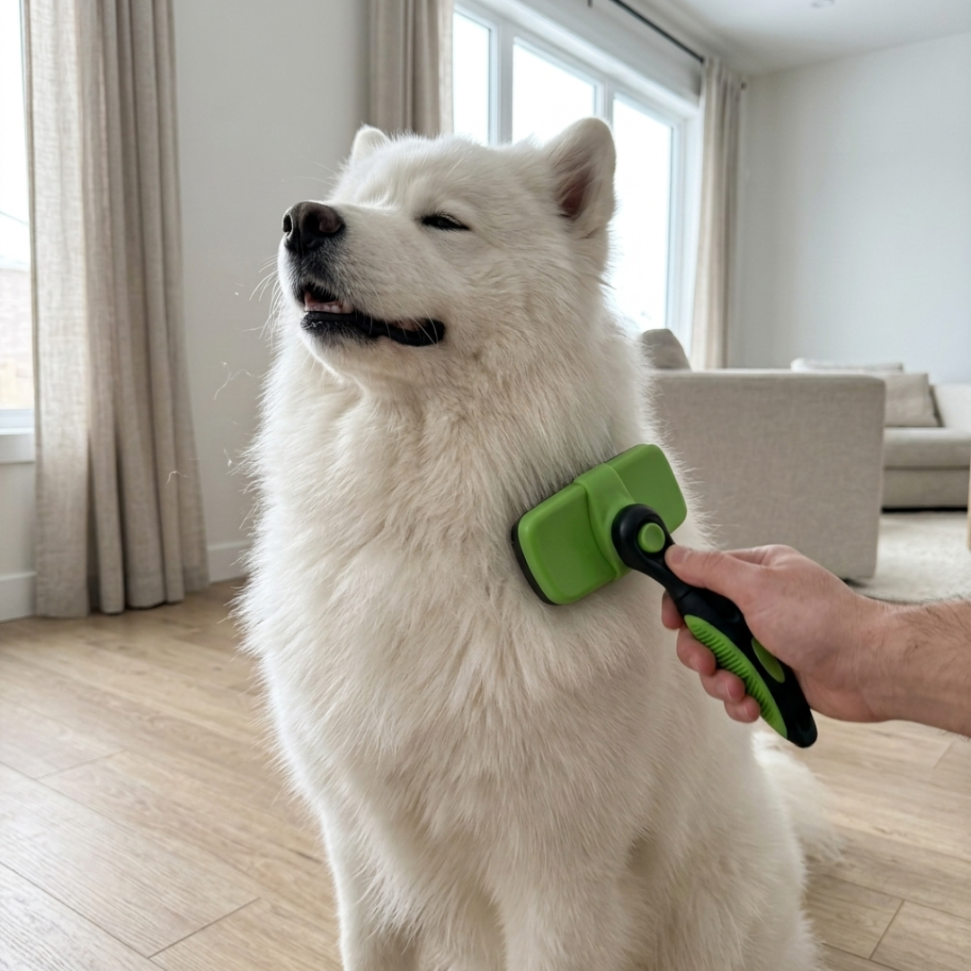 Zelfreinigende slickerborstel in groen voor hond en kat, extra beeld 7