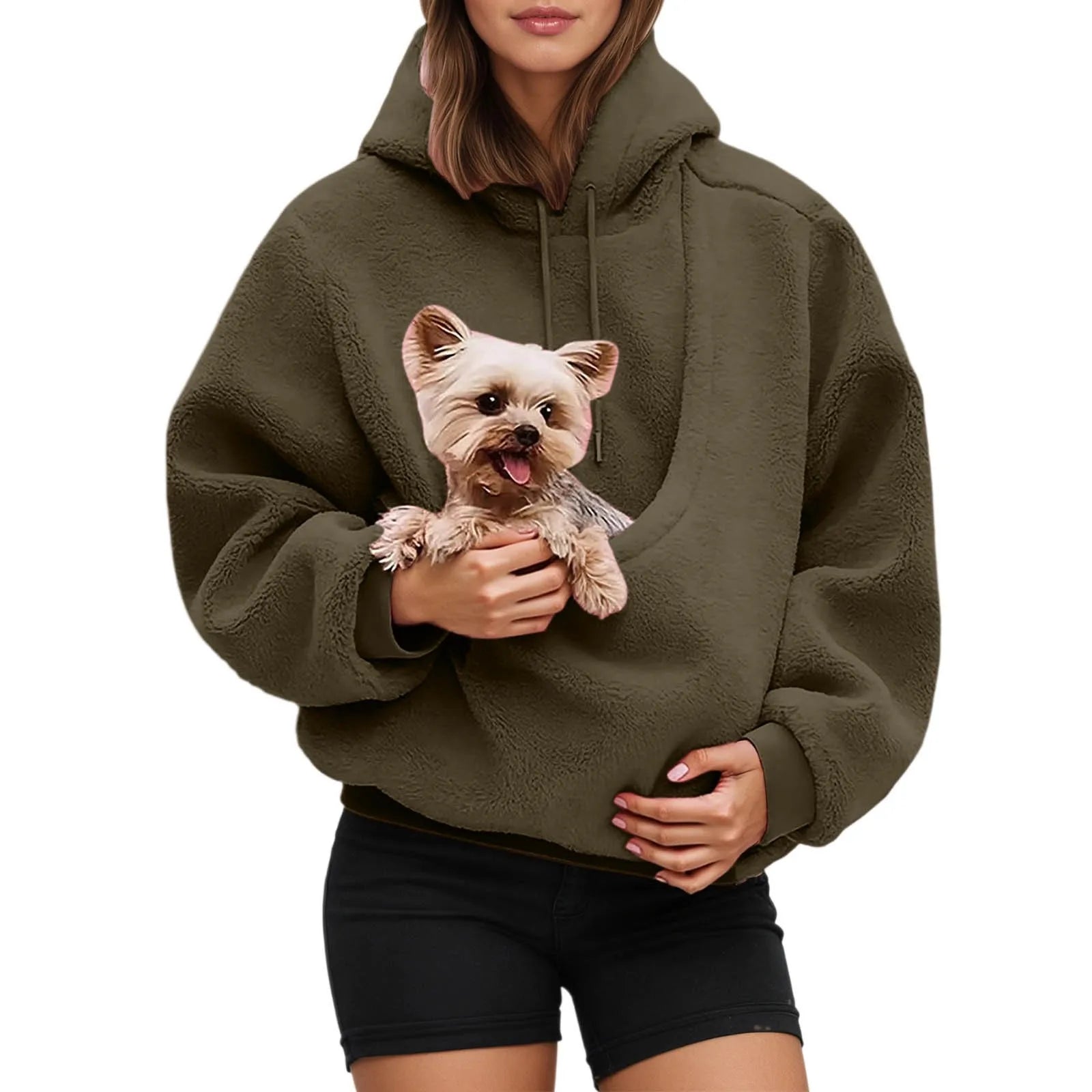 PetHoodie hoodie kleur Zwart — kat ligt comfortabel in ingebouwde buidelzak