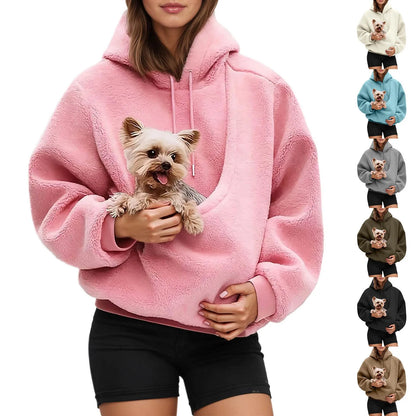 PetHoodie hoodie kleur Beige — voorkant met buidelzak en klassiek voorvak