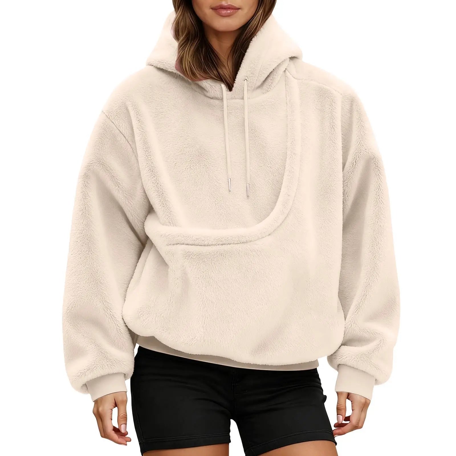 PetHoodie hoodie kleur Coffee — zijaanzicht met kat in buidelzak