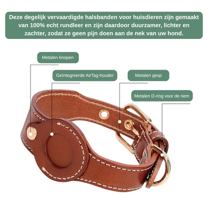 TrackTag hondenhalsband zwart — AirTag houder geklonken constructie detail