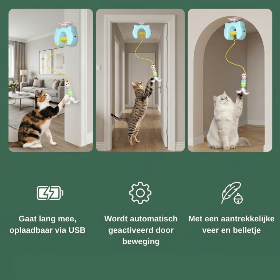 HuntHanger verwisselbare veren en belletjes — eindeloze variatie voor je kat