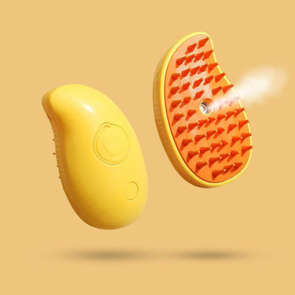SteamBrush Stoomborstel geel variant — zachte siliconen tanden voor hond en kat