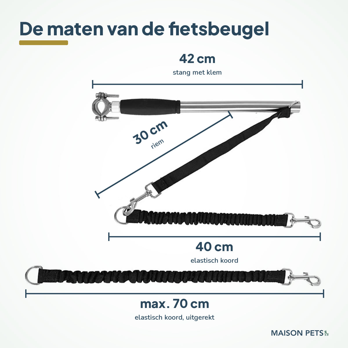 Fietsbeugel hond handsfree — afmetingen van de stang en het koord
