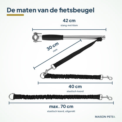 Fietsbeugel hond handsfree — afmetingen van de stang en het koord