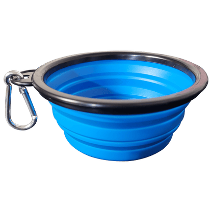 FoldBowl reisbak hond ingeklapt — platte siliconen schijf 1,3 cm met stalen gesp