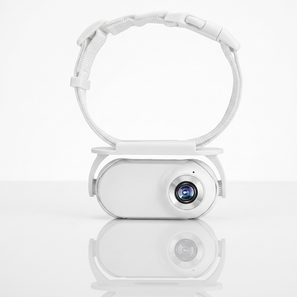 Halsbandcamera voor kat en hond, witte variant — mini videocamera op witte ondergrond