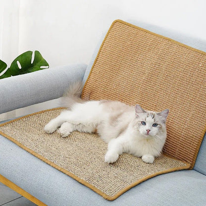 Krabmat kat sisal — kat liggend en krabbend op sisalmat binnenshuis