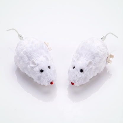 Twee witte opwindbare muizen, kattenspeelgoed per 2 stuks, van bovenaf gezien