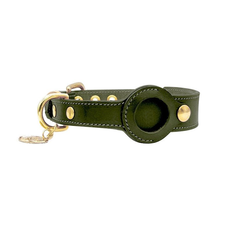 TrackTag hondenhalsband rood — vooraanzicht AirTag houder detail