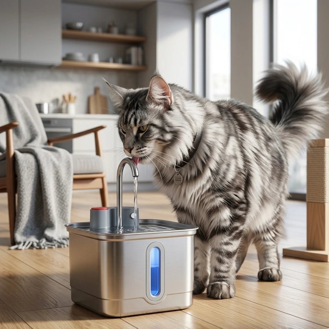 FUKUMARU Drinkfontein Voor Katten En Honden – 3,2L RVS, Stil, Met LED En 3 Filters