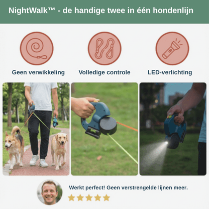 NightWalk dubbele hondenlijn kleur Blauw — anti-wikkel systeem detail