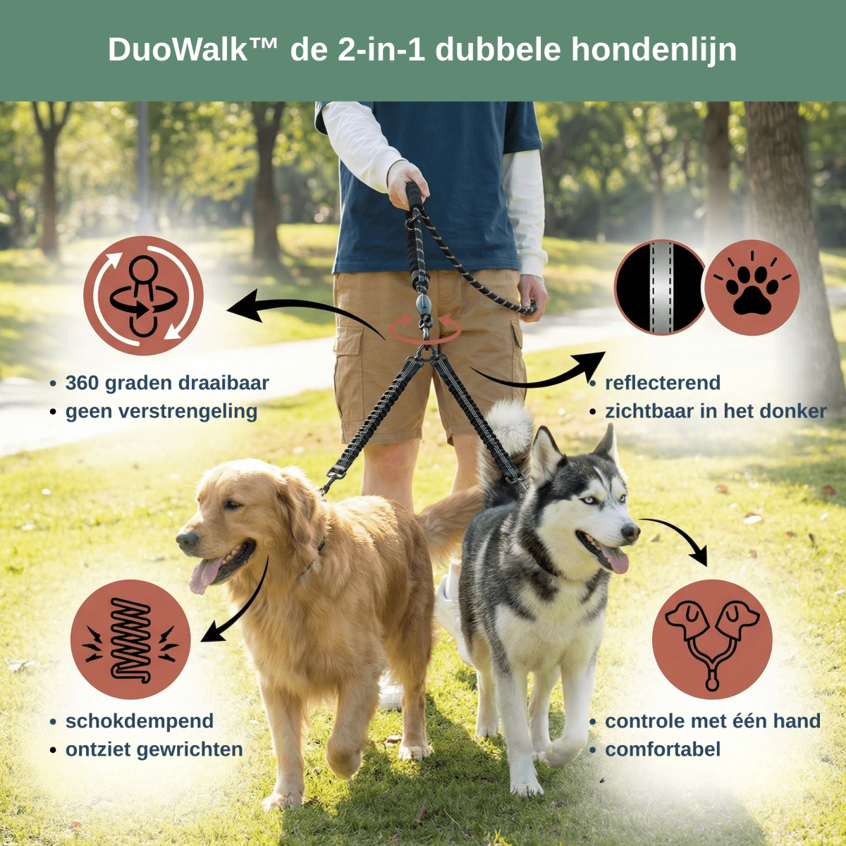 DuoWalk™ - Ontspannen wandelen met 2 hondenMaison Pets4776876665921-V2Rood