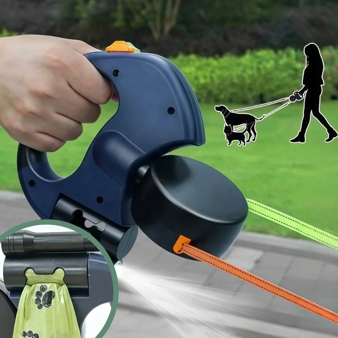 NightWalk hondenlijn in gebruik — twee honden samen uitlaten zonder verstrengeling