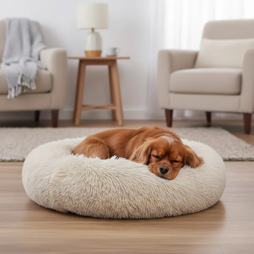 Ronde hondenmand in donutvorm met opstaande rand en zacht pluche — Maison Pets