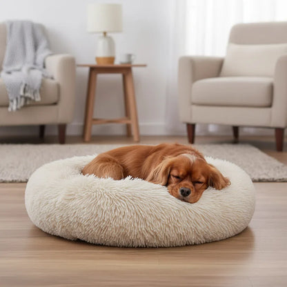 Ronde hondenmand in donutvorm met opstaande rand en zacht pluche — Maison Pets