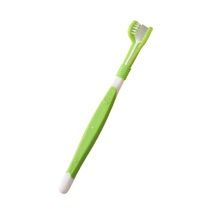 3-zijdige tandenborstel hond kat groen — productfoto witte achtergrond