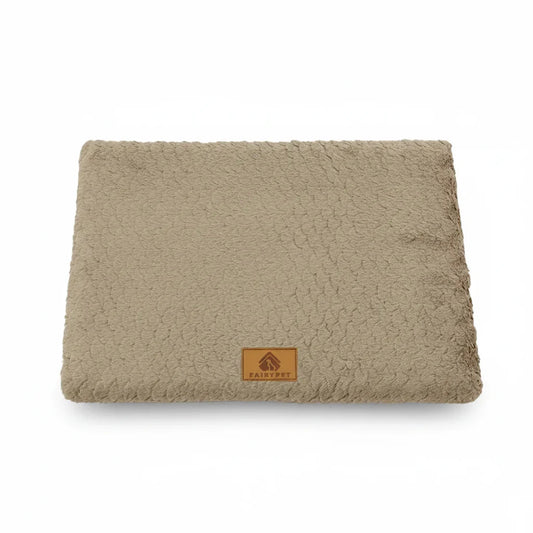 SupportBed hondenbed khaki — vooraanzicht stevige schuimlaag met pluche hoes
