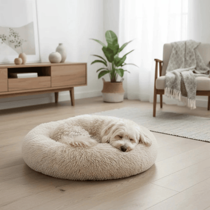 Kalmerende hondenmand — rond nestbed met hoge, zachte rand