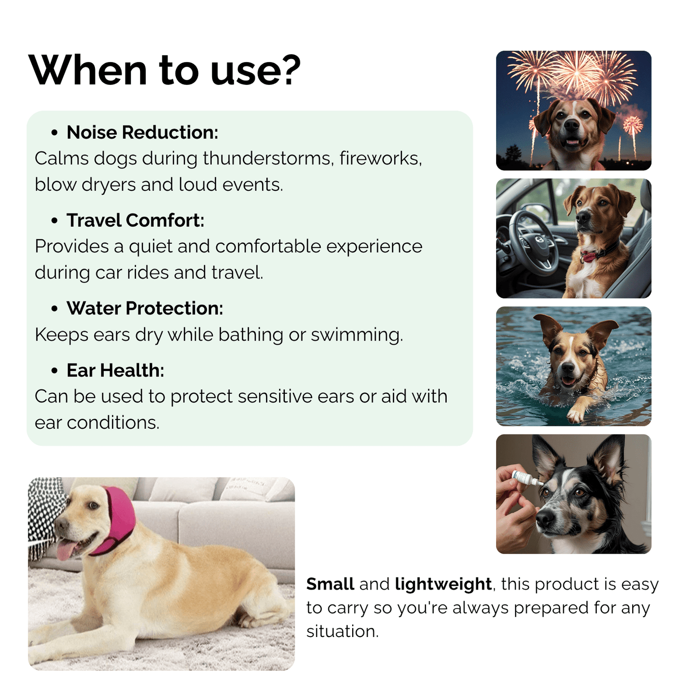 Honden oorbeschermers roze — zacht rekbaar materiaal ook bij onweer en regen
