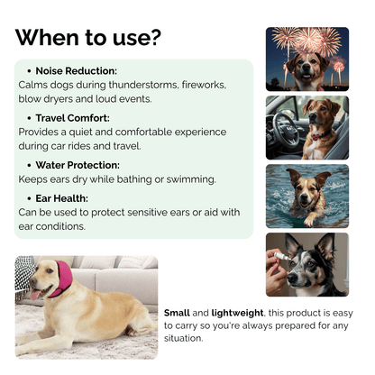 Honden oorbeschermers roze — zacht rekbaar materiaal ook bij onweer en regen